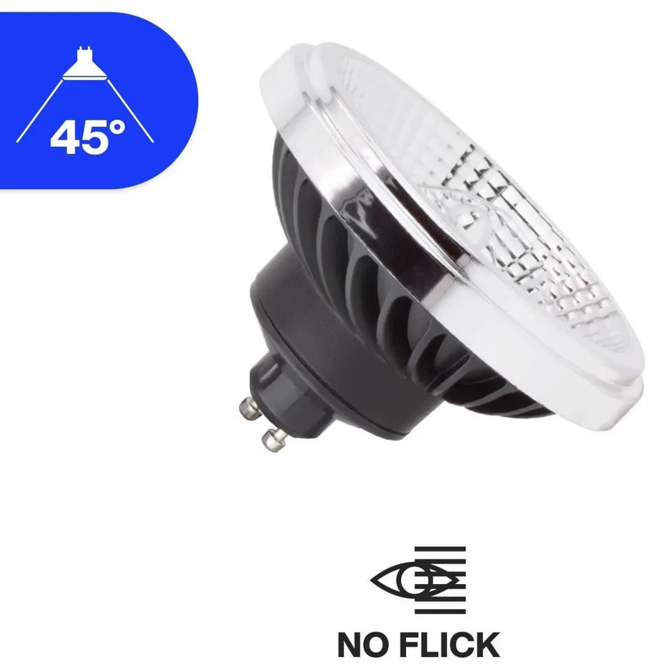 Lampada AR111 15W Angolo 45° Nera Colore Bianco Caldo 2.700K