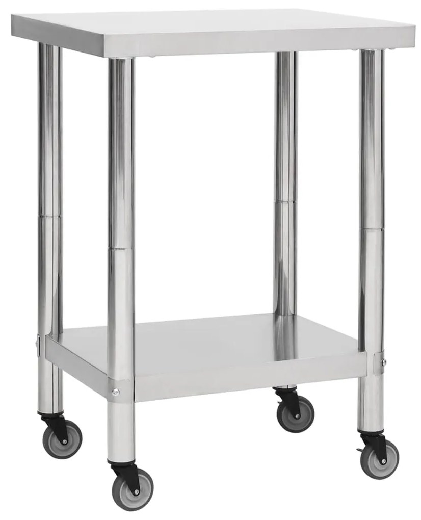 Tavolo Da Lavoro Cucina Con Ruote 60x30x85 Cm İn Acciaio Inox /