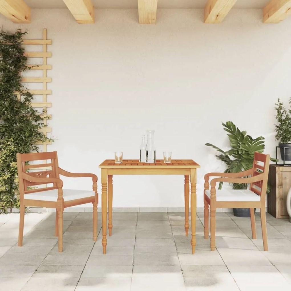 Set Pranzo Da Giardino 3pz Con Cuscini Bianchi Massello Di Teak /