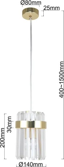 Lampada a sospensione su cavo VETRO 1xE14/10W/230V oro