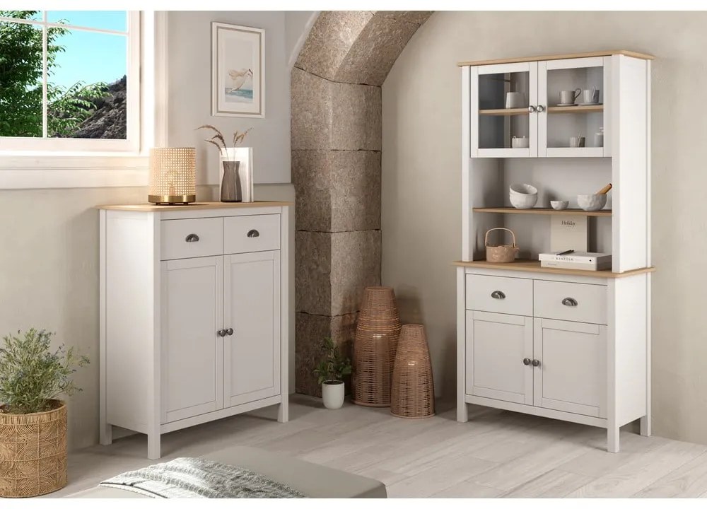 Vetrina bianca/naturale in legno di pino 90x180,5 cm Misti - Marckeric