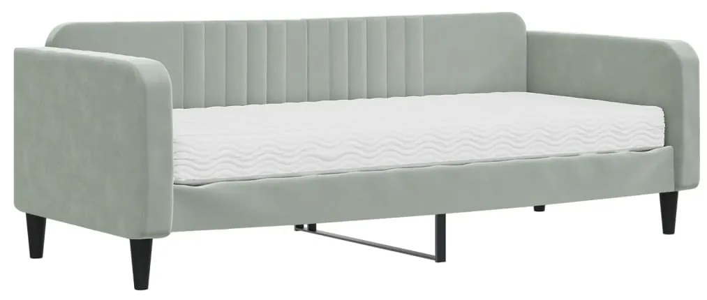 Divano letto con materasso grigio chiaro 90x200 cm in velluto