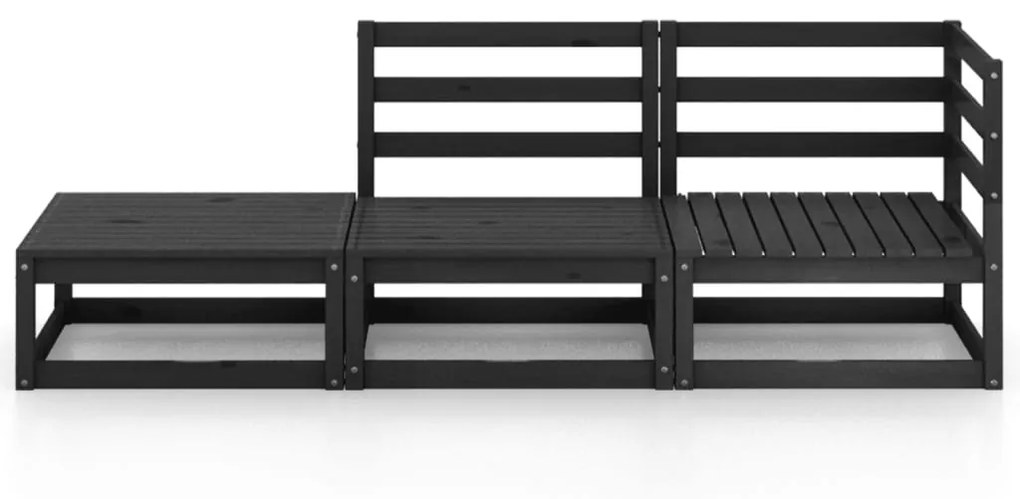 Set divani da giardino 3 pz nero in legno massello di pino