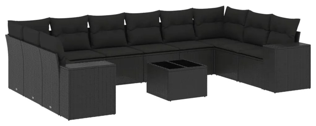 Set divani da giardino 11 pz con cuscini in polyrattan nero