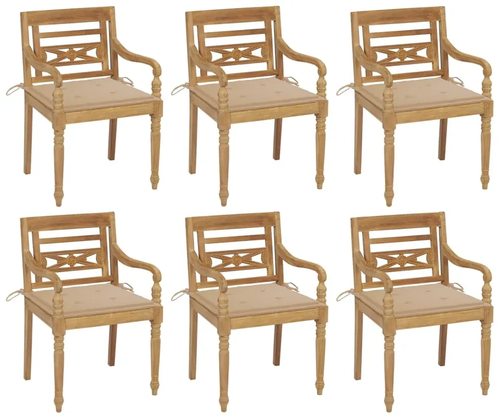 Sedie batavia con cuscini 6 pz in legno massello di teak