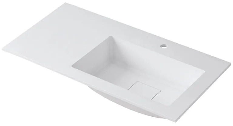 Lavabo integrale a destra rettangolare L 90.5 x H 15 x P 46 cm in resina bianco