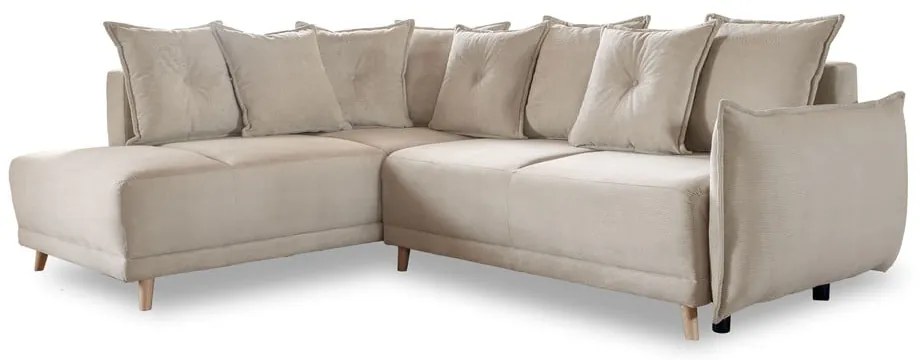 Divano letto in velluto a coste beige (angolo sinistro) Lazy Lukka - Miuform