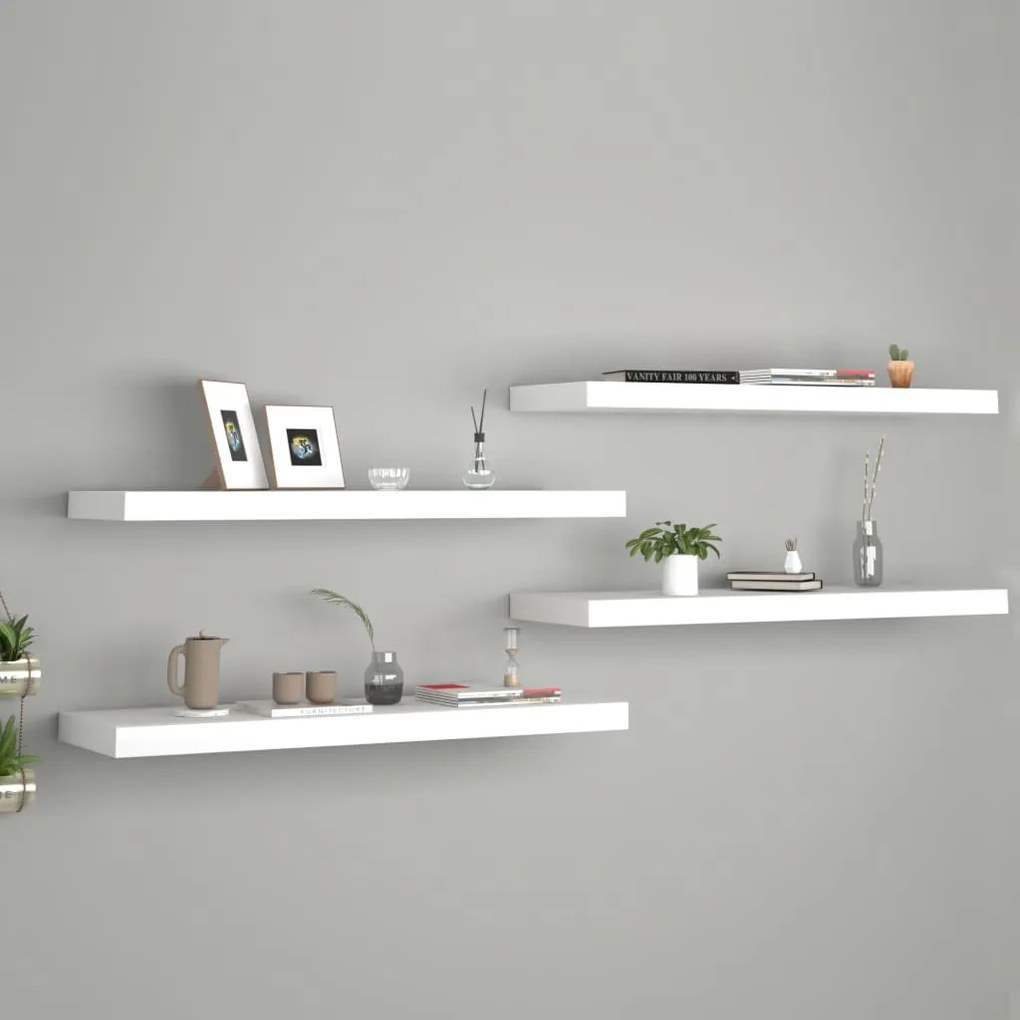 Scaffali A Parete 4 Pz Bianchi 80x23,5x3,8 Cm İn Mdf /