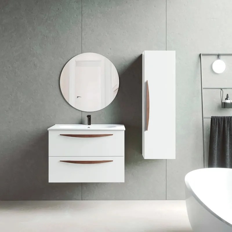 Mobile da bagno sospeso sotto lavabo L 79.5 x H 55 x P 45 cm bianco laccato opaco, 2 cassetti VISOBATH Arco