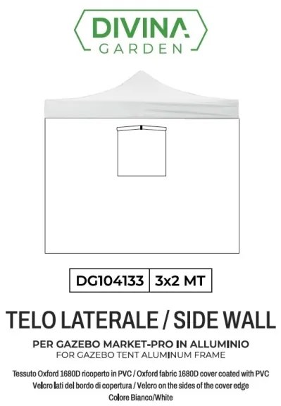 Telo laterale 3x2mt bianco impermeabile con finestra per gazebo richiudibile MARKET-PRO