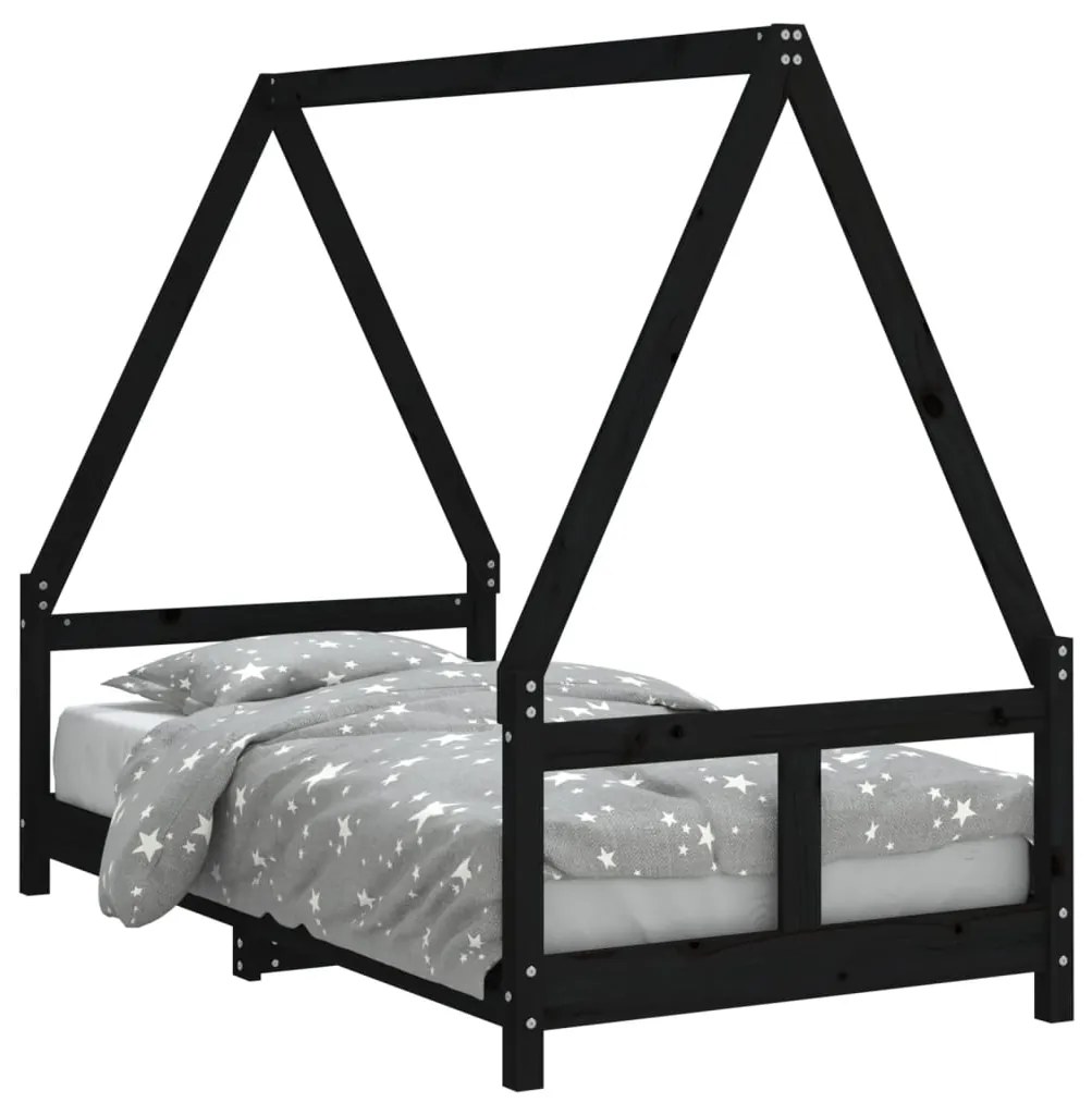 Giroletto per bambini nero 80x160 cm in legno massello di pino