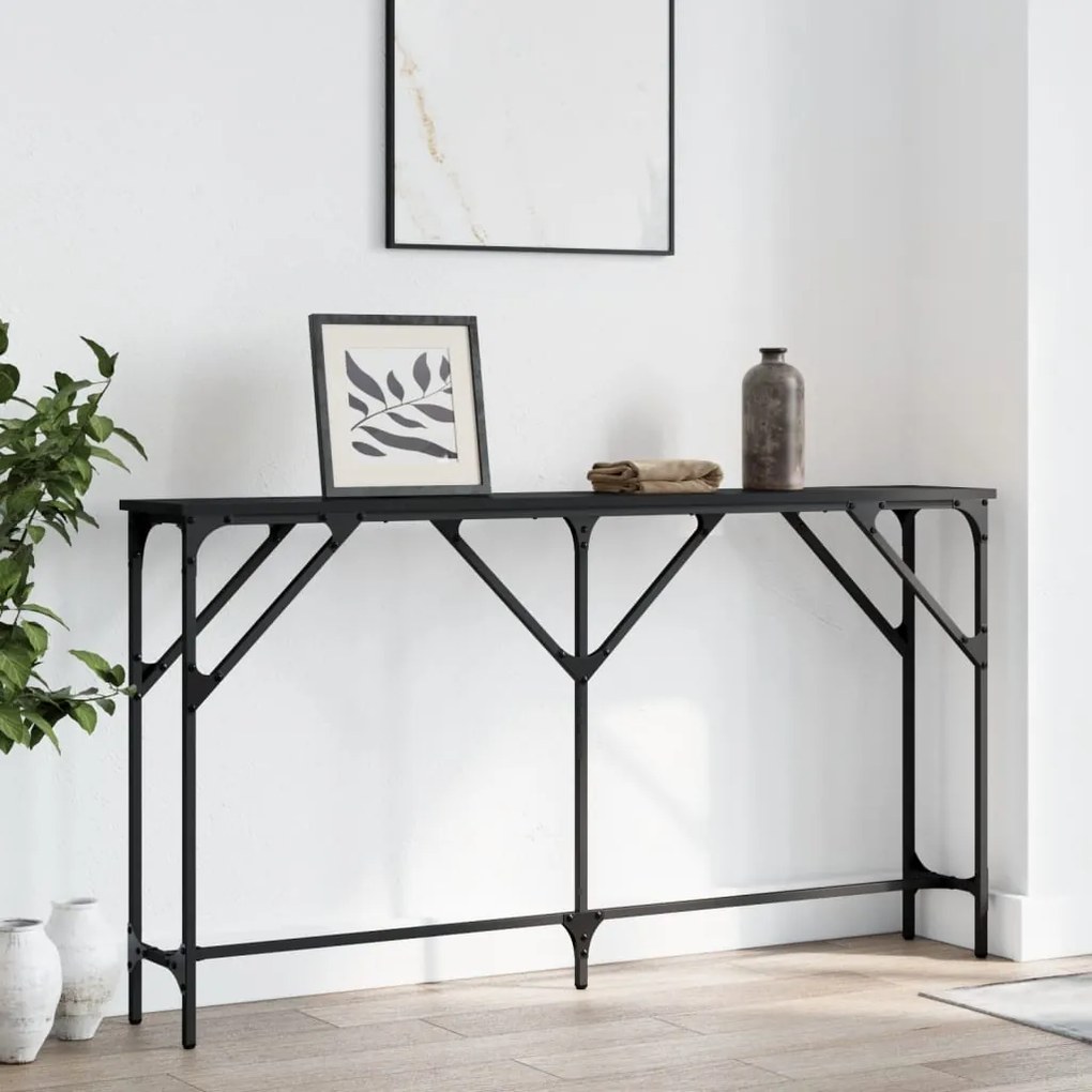 Tavolino Consolle Nero 140x23x75 Cm İn Legno Multistrato /