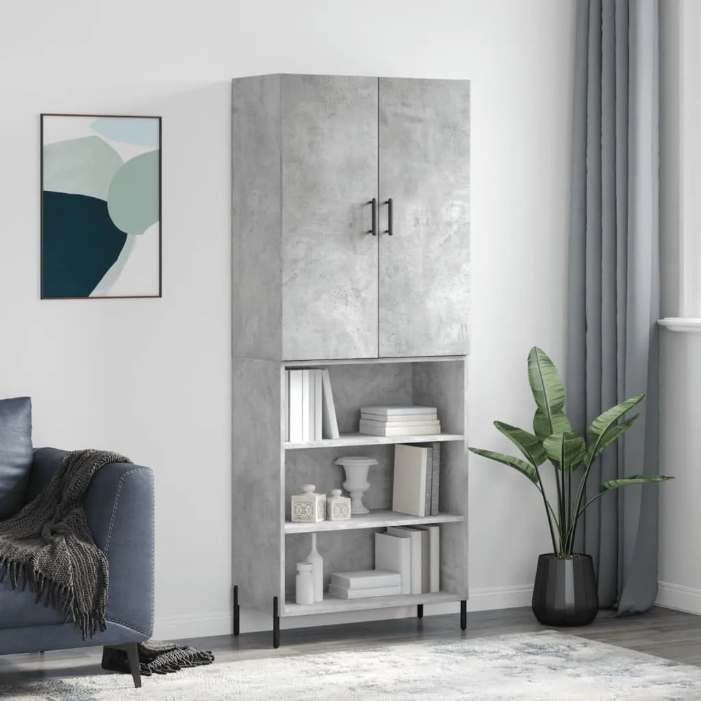 Credenza Grigio Cemento 69,5x34x180 cm in Legno Multistrato