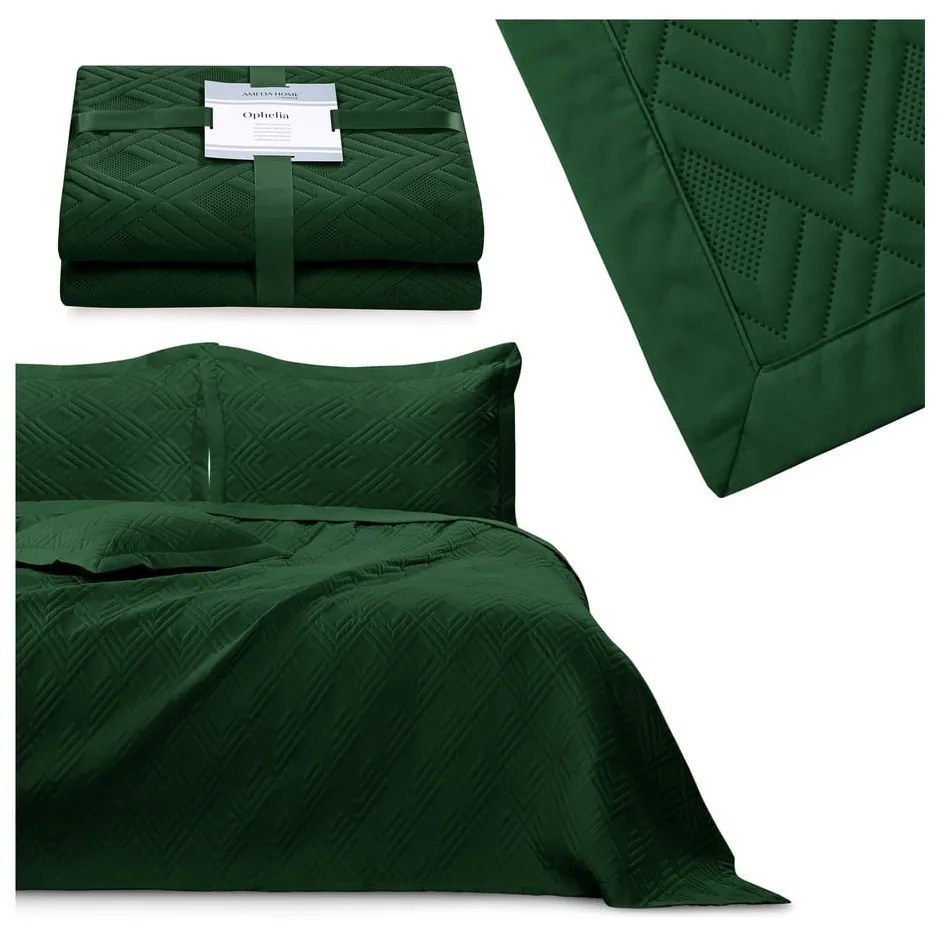 Copriletto verde scuro in microfibra con rivestimento trapuntato 170x210 cm Ophelia – Restilo