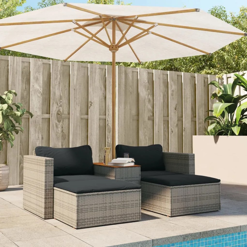 Set divano giardino 5 pz con cuscini grigio polyrattan acacia