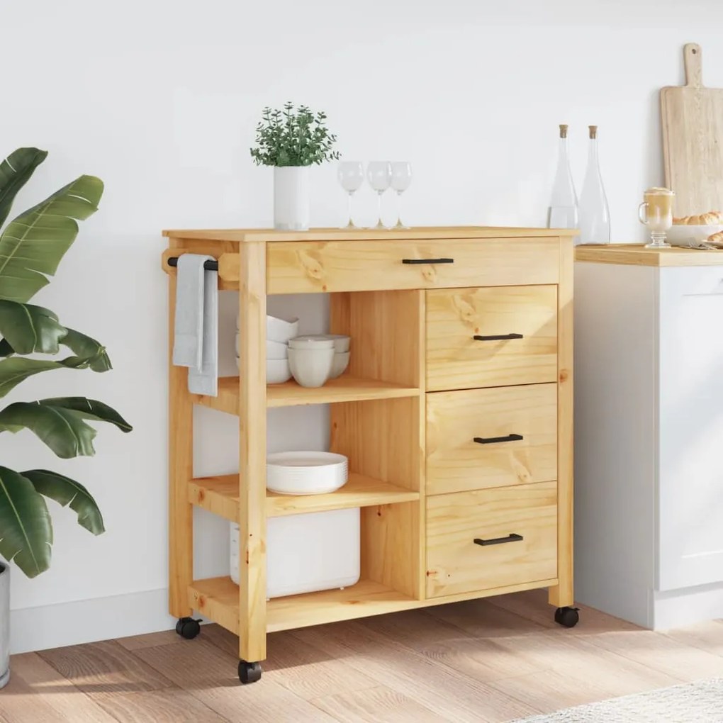 Carrello da cucina monza 84x40x90 cm in legno massello di pino