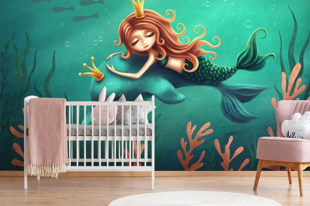 Carta da parati – Sirena con delfino