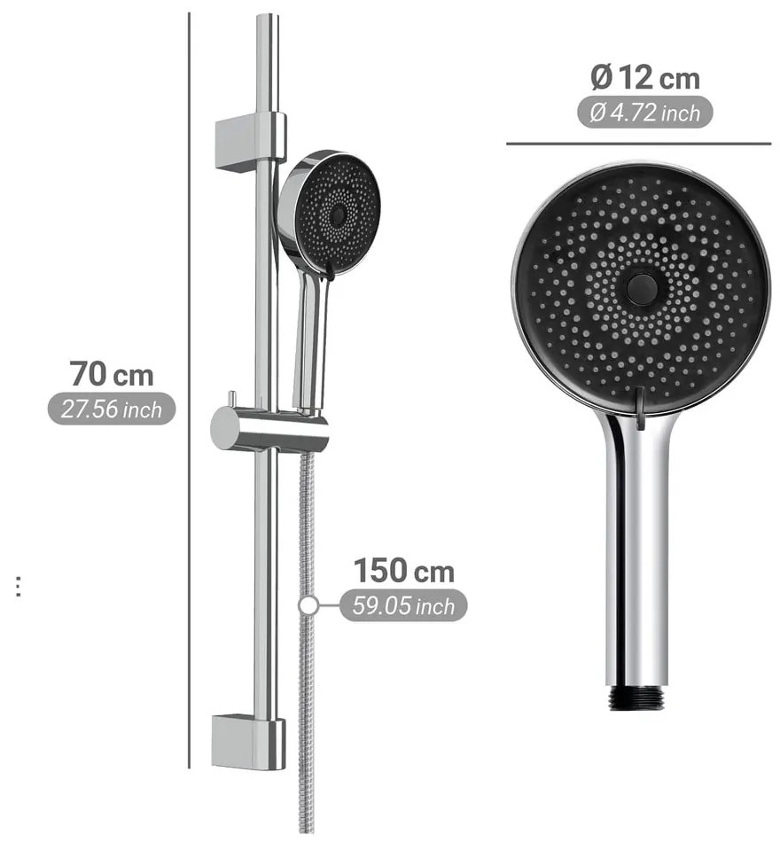 Set per doccia color argento lucido in acciaio inox con doccetta/con supporto scorrevole 70 cm Softwater – Wenko