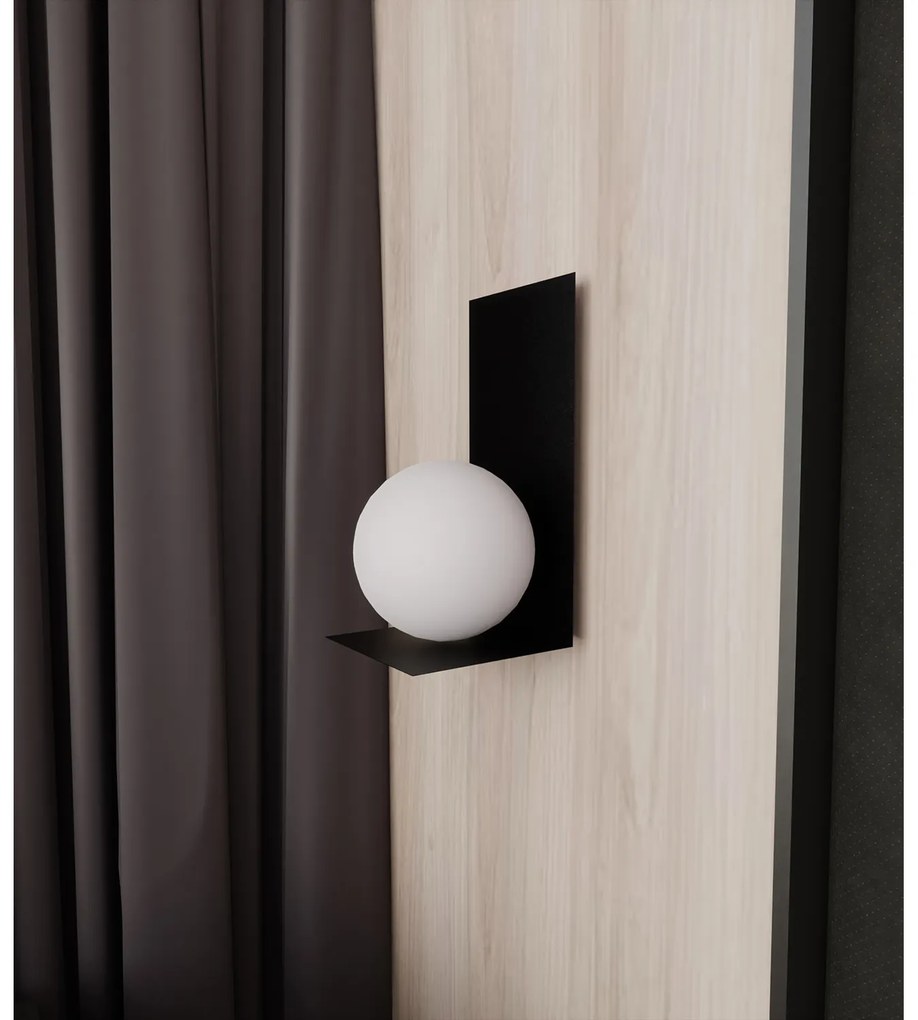 Applique Minimal 1 Luce Indiretta Agni Con Base In Acciaio Nero E Vetro Opale