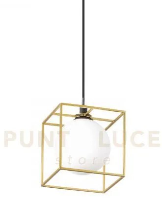 Lingotto lampadario sospeso nero-ottone sfera bianca 1 luce attacco...