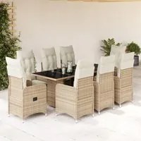 Set da Bistr da Giardino 9 pz con Cuscini Beige in Polyrattan 3277106