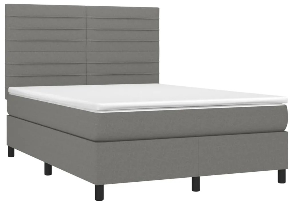 Letto a molle materasso e led grigio scuro 140x190cm in tessuto