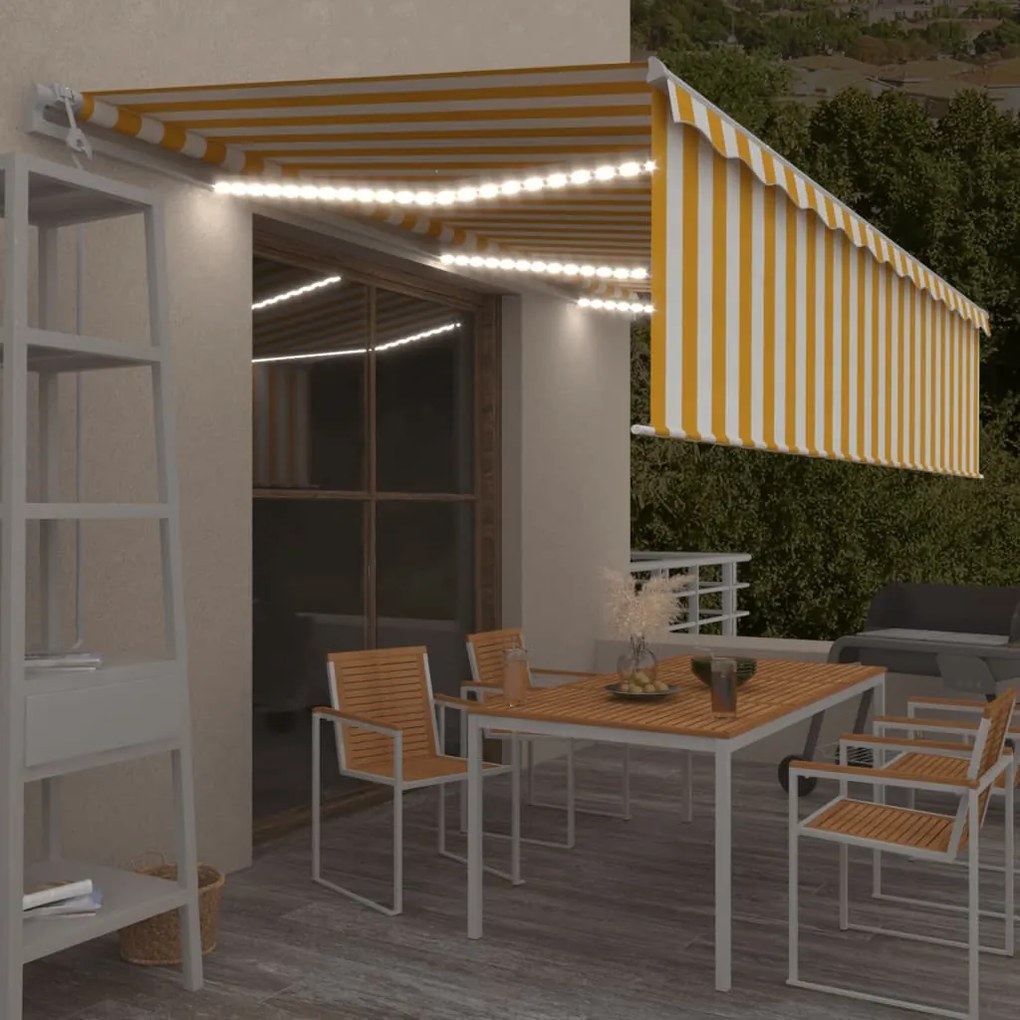 Tenda Automatica Con Sensore Vento Led 6x3 M Gialla/bianca /