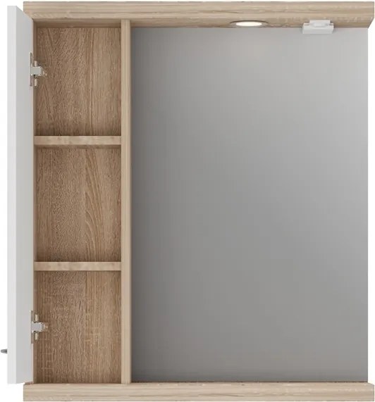 Specchio bagno 55 cm contenitore bicolore bianco e legno chiaro | LAC-ESTIA-55 - KAMALU