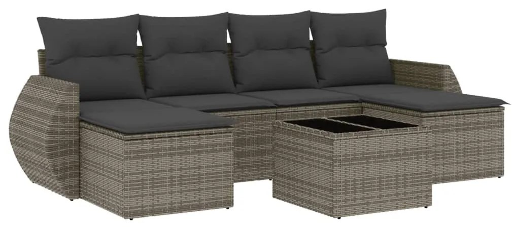 Set divani da giardino 7 pz con cuscini grigio in polyrattan