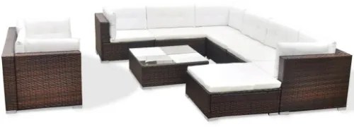 Set Divani da Giardino 10 pz con Cuscini in Polyrattan Marrone