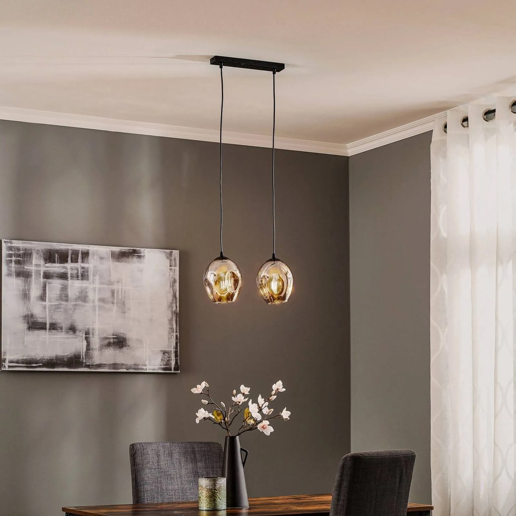 EMIBIG LIGHTING Lampada a sospensione Starla a 2 luci, vetro grafite