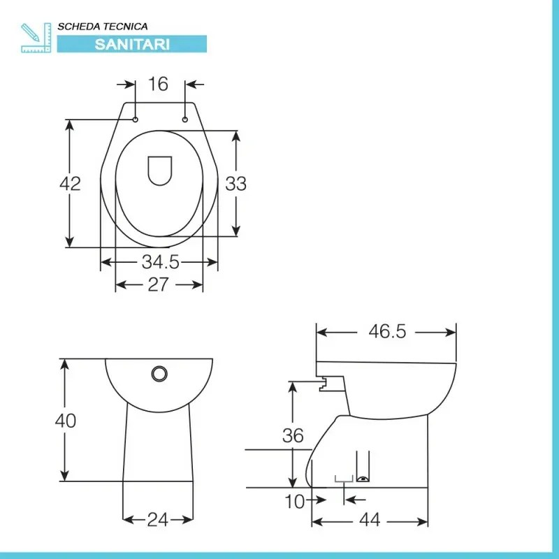 Set sanitari bagno in ceramica bianca lucida Flora completo di sedile wc