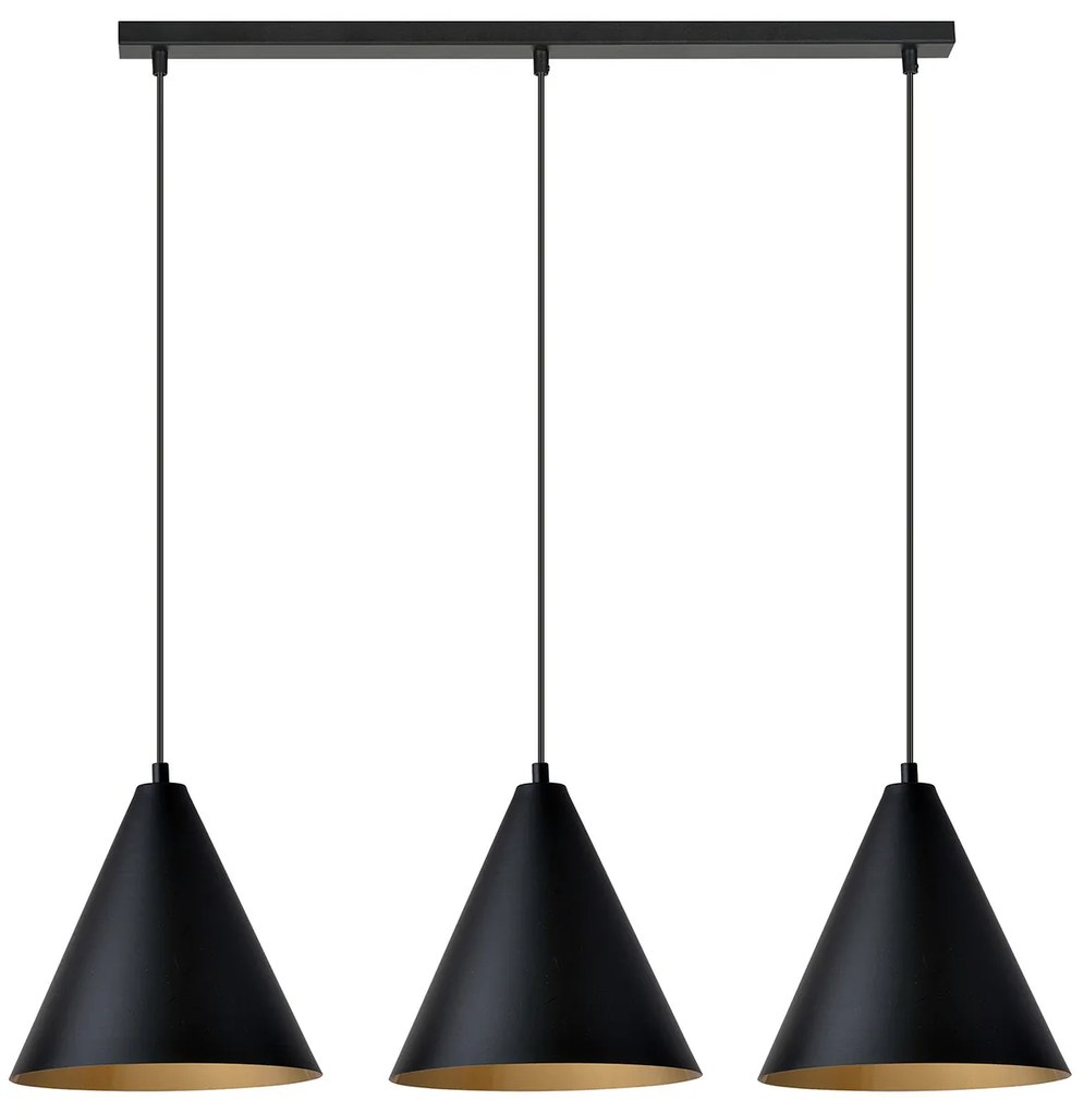 Sospensione Nordica Ninhursag 3 Luci In Acciaio Nero E Oro