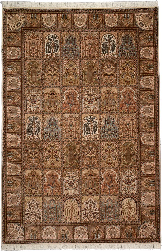 Ghom Tappeto 310 x 210 Verde (Indian) Annodato A Mano