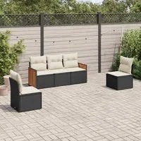 Set Divani da Giardino 5 pz con Cuscini in Polyrattan Nero 3227526