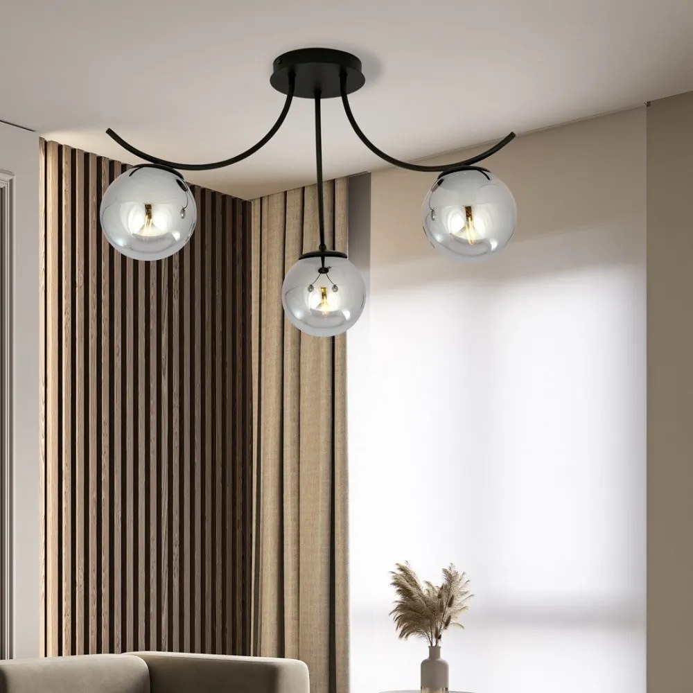 Lampadario da Soffitto in Acciaio e Vetro BOSTON 3 Nero 3xE14 Colore delle Sfere Grafite