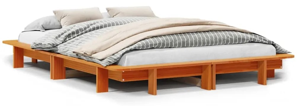 Letto Senza Materasso Marrone Cera 140x190 Cm İn Legno Di Pino /
