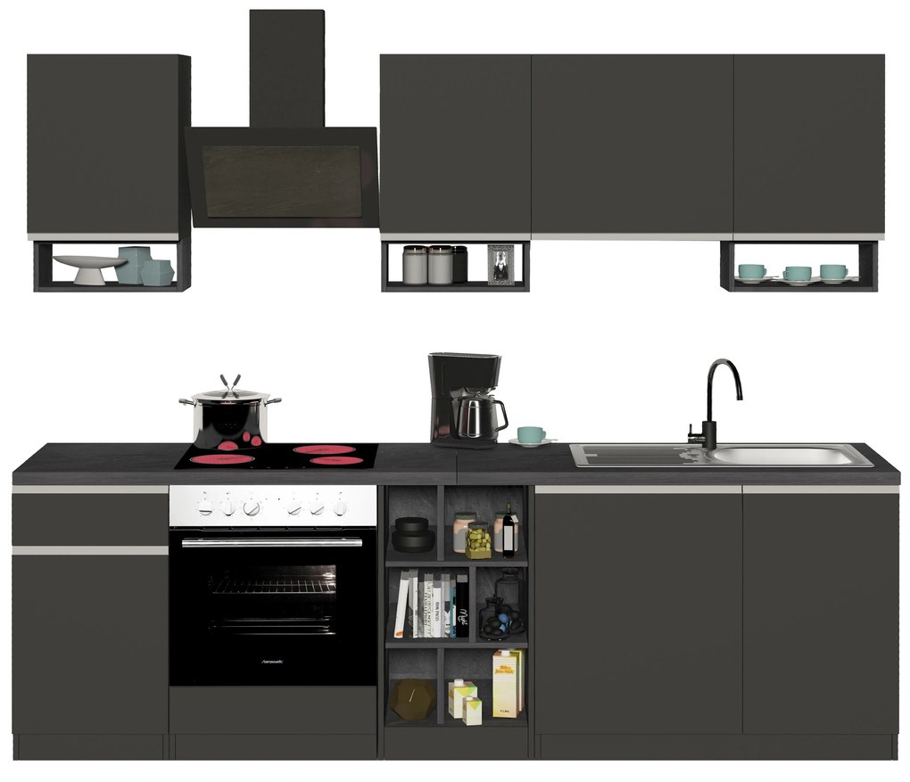 Cucina Lineare SOLE 256 cm - Antracite/Report, Top 35 mm