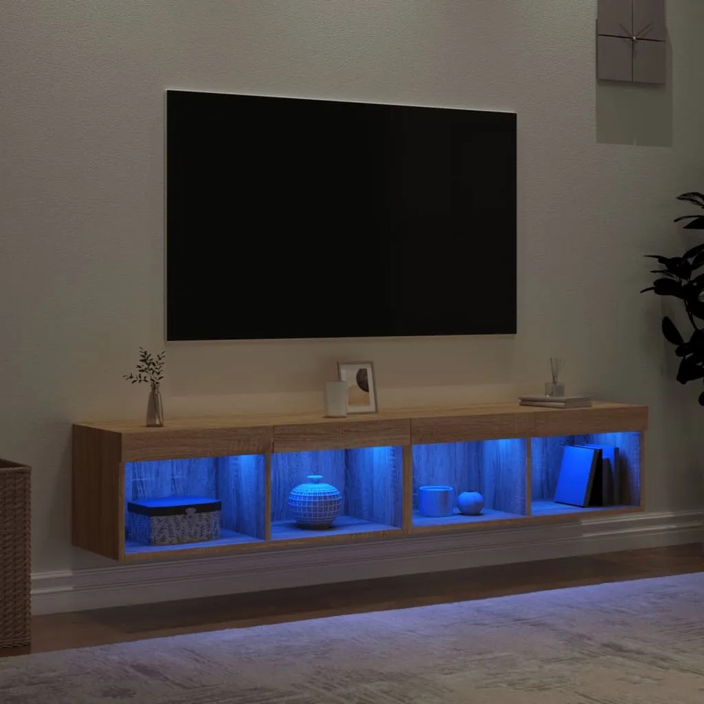 Mobili tv con luci led 2pz rovere sonoma 80x30x30 cm