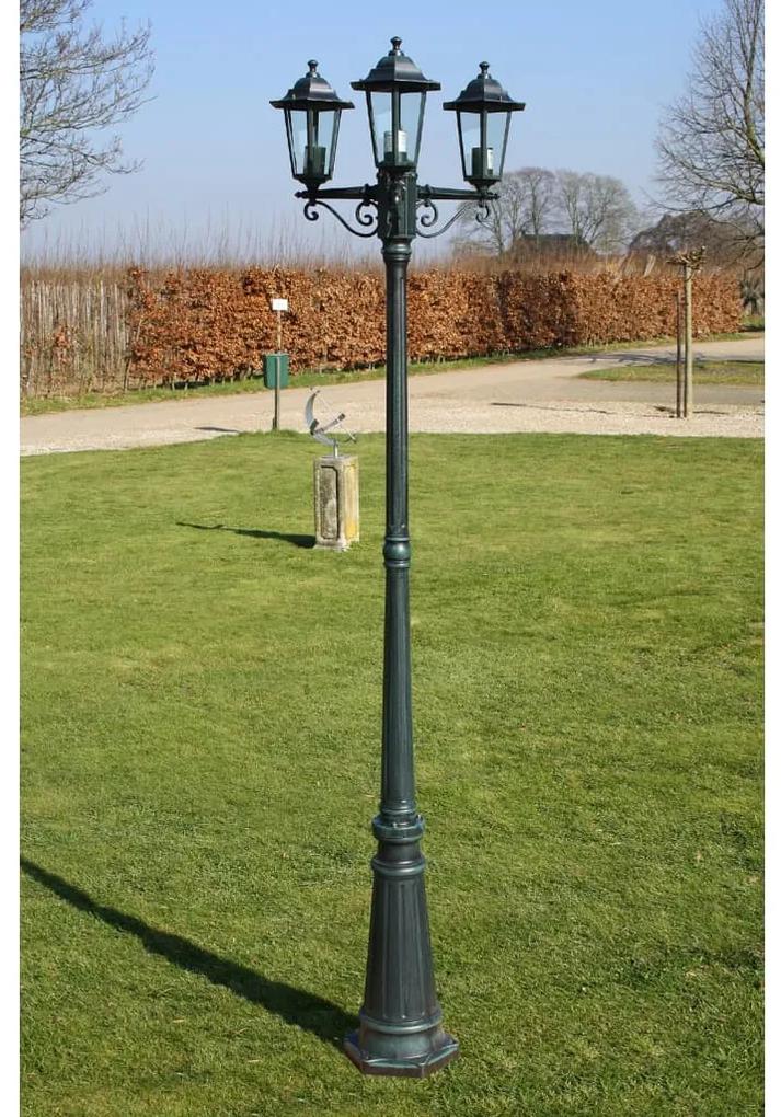 Lampione da Giardino 3 Bracci 215 cm Verde Scuro/Nero Alluminio