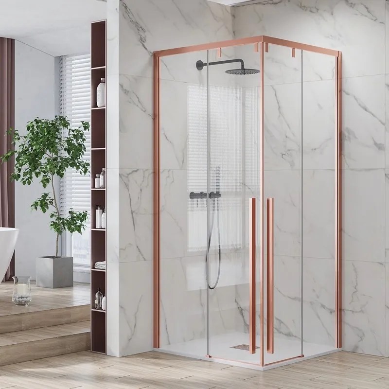 Kamalu - Box doccia 90x90 colore oro rosa doppio scorrevole vetro 8mm | KSA1000RG