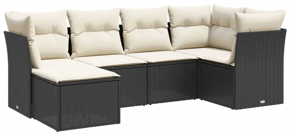 Set divano da giardino 6 pz con cuscini nero in polyrattan
