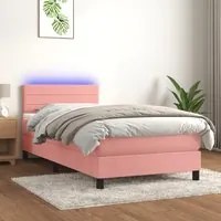 Letto a Molle con Materasso e LED Rosa 90x200 cm in Velluto 3134446