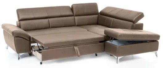 Divano angolare in pelle Salerno II, letto, angolo destro, marrone