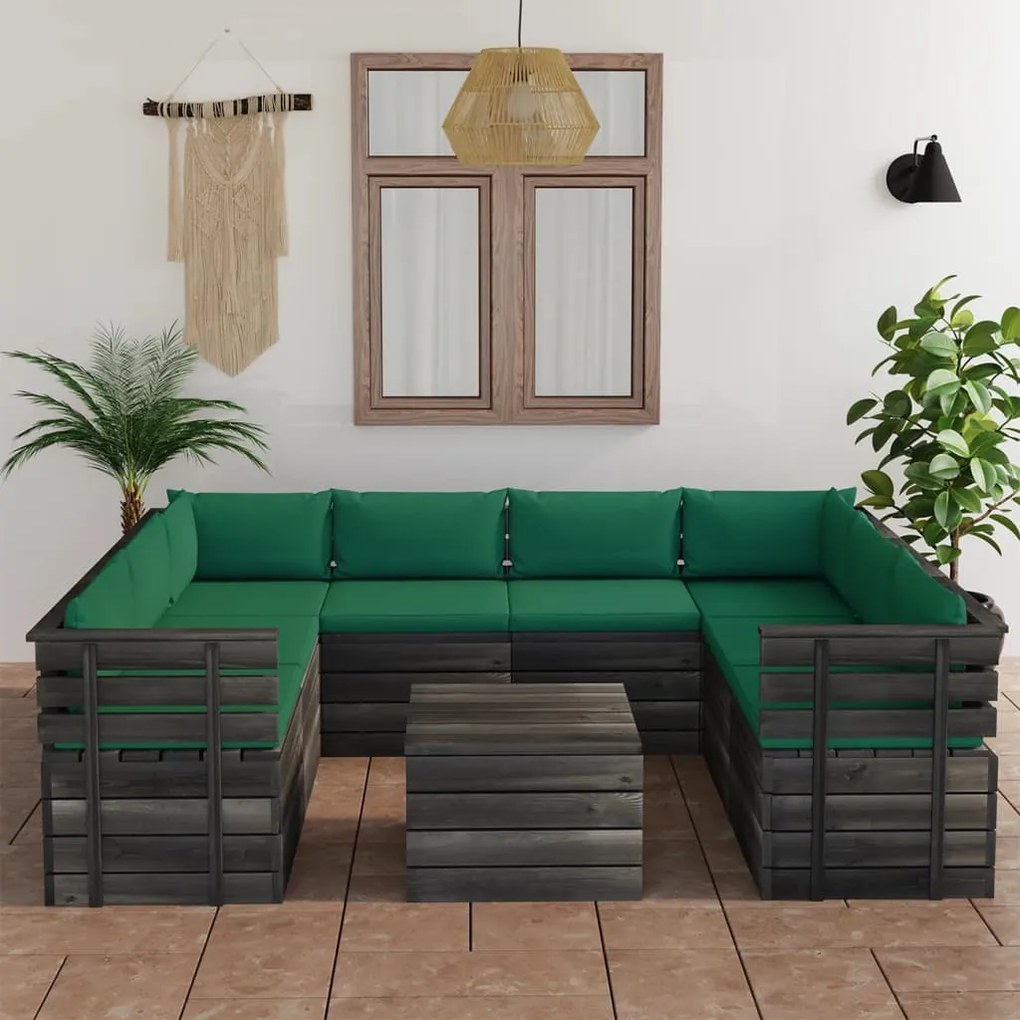 Set divani da giardino su pallet 9 pz con cuscini massello pino