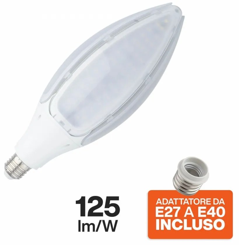 Lampada LED 50W, 125lm/W, E27 + Adattatore E40 Colore Bianco Freddo 5.500 K