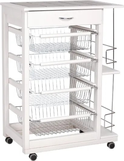 Carrello da cucina portafrutta con portabottiglie LANDHELL Bianco