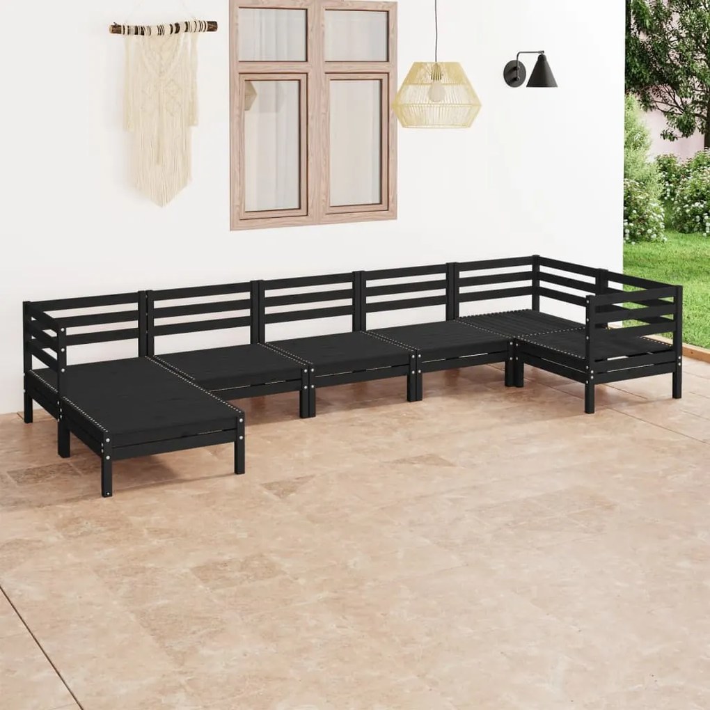 Set salotto da giardino 7 pz in legno massello di pino nero