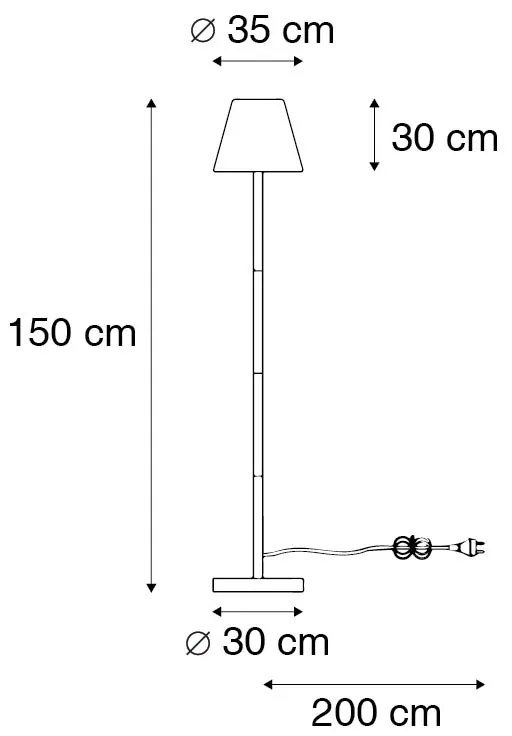 Lampada da terra smart nera con paralume bianco 35 cm IP65 incl. WiFi A60 - Virginia