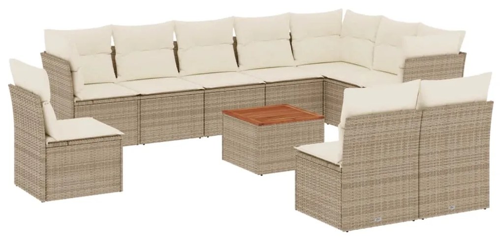 Set divani da giardino 11 pz con cuscini beige in polyrattan